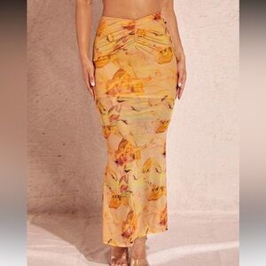 Floral Print Maxi Skirt - Orange
